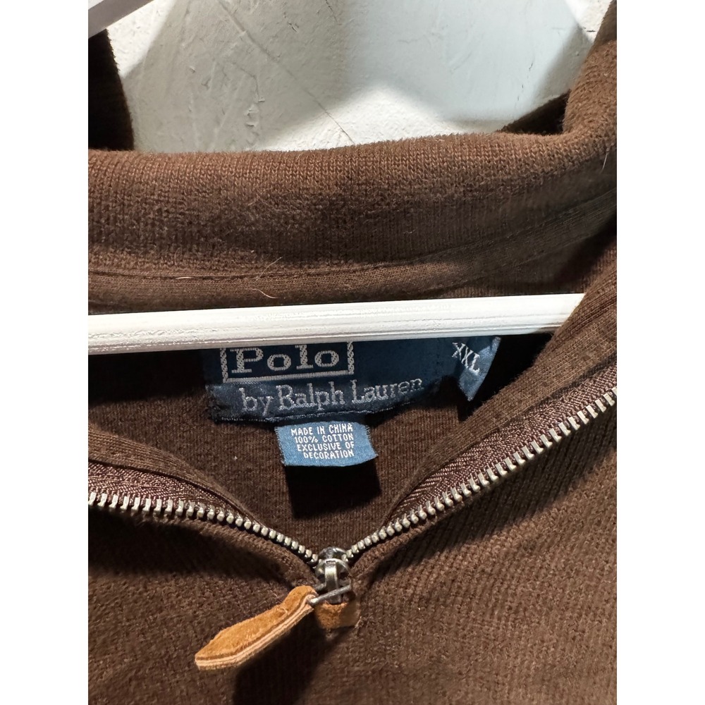 Polo Ralph Lauren Mens XXL Brown 100% Cotton Quarter Zip Pullover Sweater Pony - Picture 3 of 3